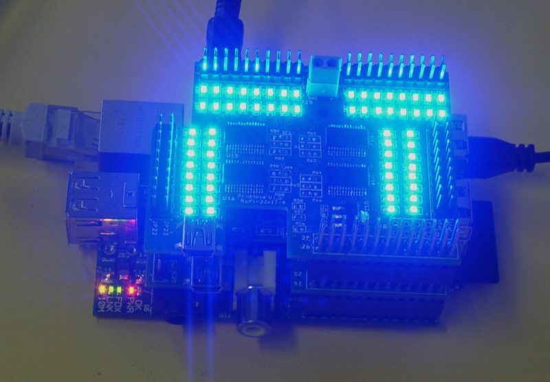 23017-4 plug in Raspberry Pi with our Rs-Pi 4Hub board 64 Blue LED "ON"