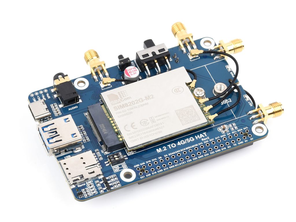 樹莓派 5G 通訊擴充模組(SIM8202G-M2, 相容 5G/4G/3G, GNSS