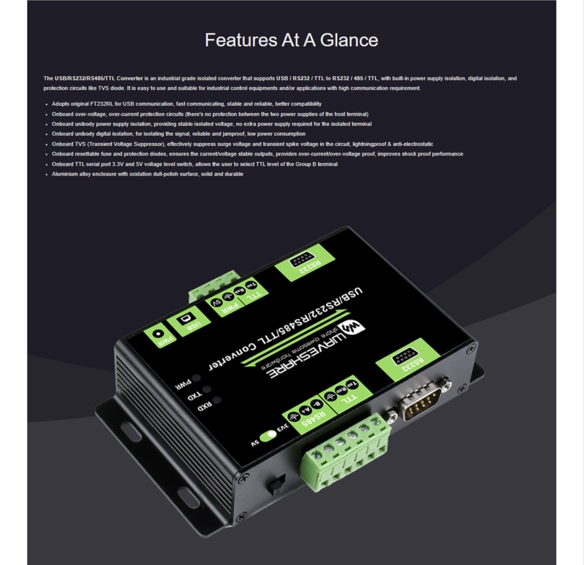 工業級一對多介面隔離型轉換器(支援 USB / RS232 / RS485 / TTL):圖片 9